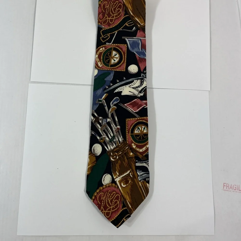 Roffe' Mens Tie 3.5 in W x L 56 in Silk White Green Brown Red